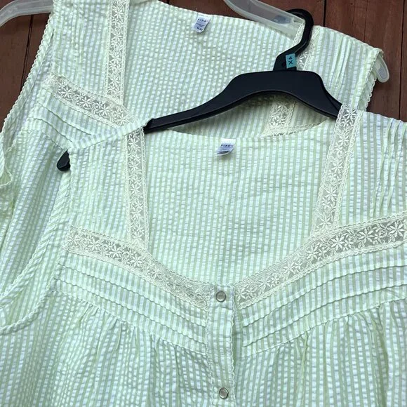 NWT PINK K DUSTER(pair) snapfront seersucker sleeveless pockets lime green Sz XL - Picture 3 of 7